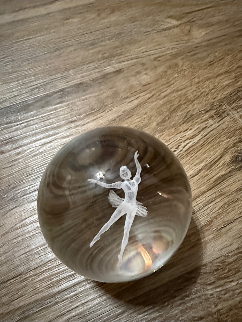 Clear Glass Ballerina Paperweight - White Etched Design
